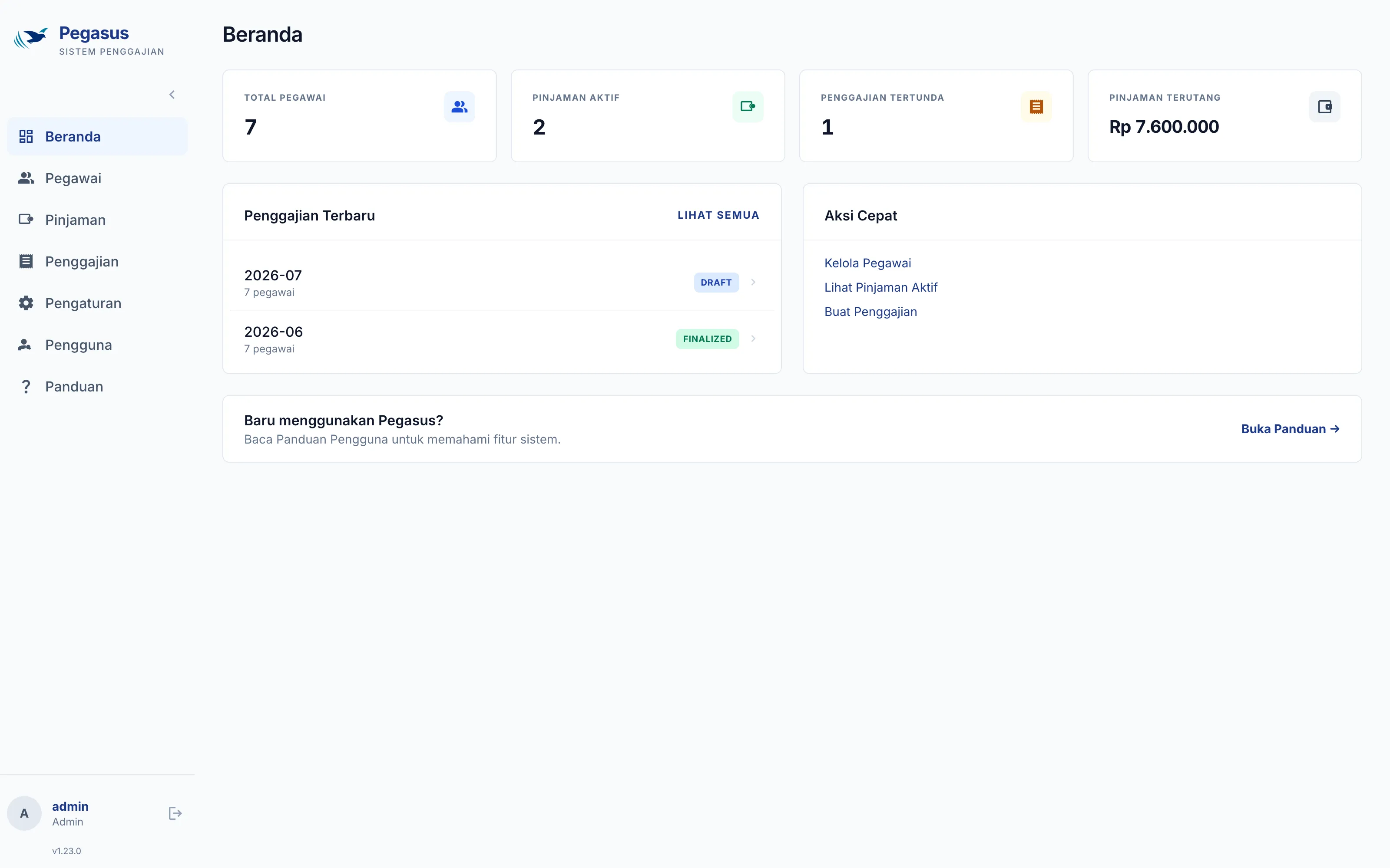 Pegasus dashboard, sample data