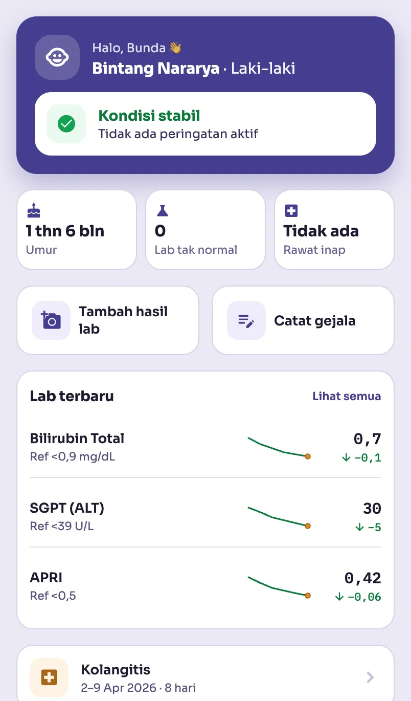Hati Kita home screen, sample data