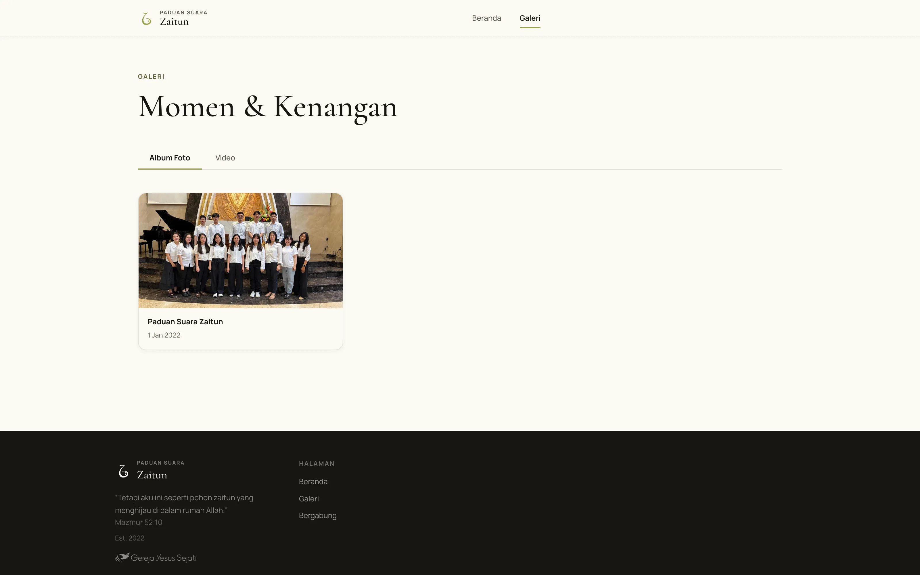 Zaitun public website gallery page with photo albums